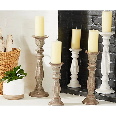 Harper & Willow Traditional Decor Distressed Dark Gray Wood Candle Holders, Brown, 3 pc., 51531