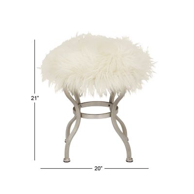 Harper Willow Contemporary White Faux, Shabby Chic Vanity Stool