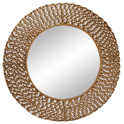 Image showing  Modern Large Round Twisted Gold Metal Wall Mirror, 35 in. x 35 in., 1 in. W Hem, 12.5 lb., 86974