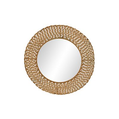 Image showing  Modern Large Round Twisted Gold Metal Wall Mirror, 35 in. x 35 in., 1 in. W Hem, 12.5 lb., 86974