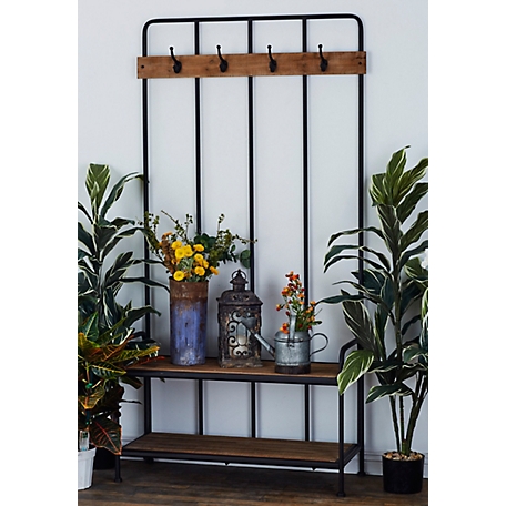 Harper & Willow Industrial Wood and Metal Four-Hook Coat Rack, 36 in. x 72  in., Brown at Tractor Supply Co.