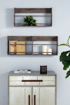 Harper Willow 23 5 In X 12 In Small Rustic Style Rectangular Gray Metal Brown Wood Wall Shelf 53630 At Tractor Supply Co