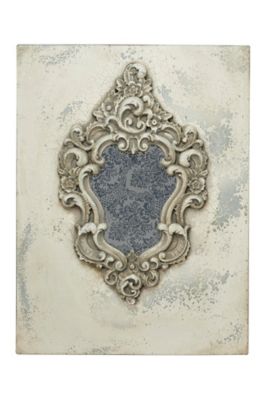 Image showing  Large Gray and Beige Antique Frame with Damask Print Wooden Wall Plaque, 23.5 in. x 31.5 in.
