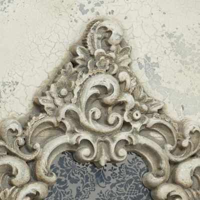 Image showing  Large Gray and Beige Antique Frame with Damask Print Wooden Wall Plaque, 23.5 in. x 31.5 in.
