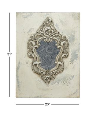 Image showing  Large Gray and Beige Antique Frame with Damask Print Wooden Wall Plaque, 23.5 in. x 31.5 in.