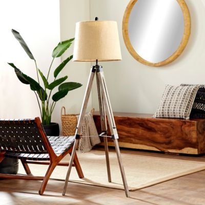 Harper & Willow Brown Wood Industrial Floor Lamp, 61" x 25" x 25"