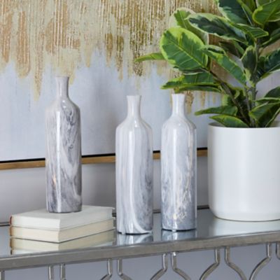 Harper & Willow 3 pc. Handmade Tall Cylindrical Ceramic Vase Set, 3 in. x 13 in., Glossy Black/White/Gray