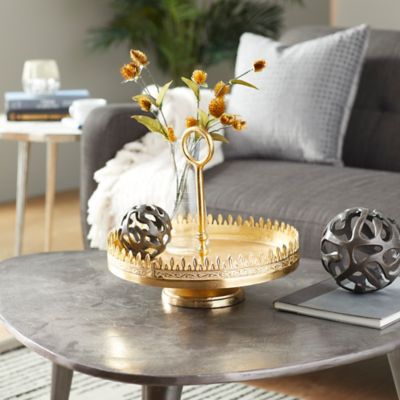 Harper & Willow Gold Aluminum Glam Tray Stand, 12" x 13" x 13"