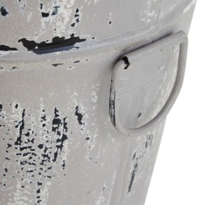 Image showing  Farmhouse Style Distressed White Metal Scalloped Bucket Planter with Handles, 11 in. x 12 in.