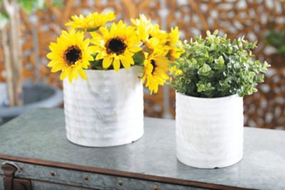 Harper & Willow Porcelain Country Cottage Round Cylinder Garden Planter Set, 9 in., 7 in., 6 in., 3-Pack