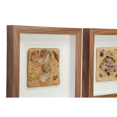 Image showing  Coastal Seahorse and Fish Fossil Shadow Box Wall Decor, 12 in. x 12 in., Square Wood Frames