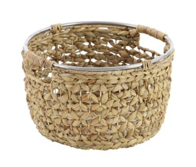Image showing  Large Round Natural Seagrass Basket with Handles and Silver Ring Top Set, Assorted, 3 pc.