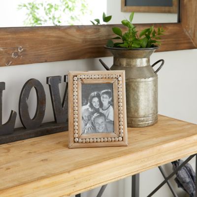 Harper & Willow 5 in. x 7 in. Large Rectangular Natural Wood Picture Frame with Decorative Wood Bead Trim, 7.5 in. x 10 in