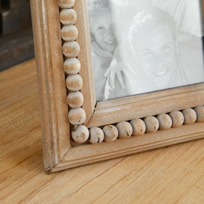 Image showing  5 in. x 7 in. Large Rectangular Natural Wood Picture Frame with Decorative Wood Bead Trim, 7.5 in. x 10 in