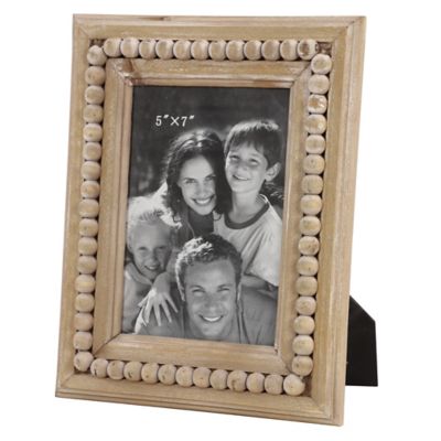 Image showing  5 in. x 7 in. Large Rectangular Natural Wood Picture Frame with Decorative Wood Bead Trim, 7.5 in. x 10 in
