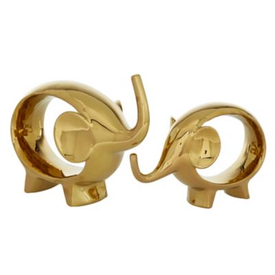 Image showing  Gold Gloss-Finished Abstract Ceramic Elephant Sculpture Set, Sizes 2 in., 7 in., 9 in., 22432