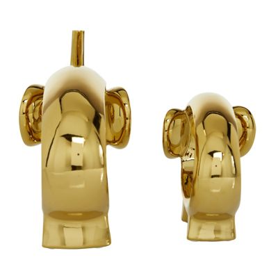 Image showing  Gold Gloss-Finished Abstract Ceramic Elephant Sculpture Set, Sizes 2 in., 7 in., 9 in., 22432