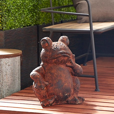 Harper & Willow 13 in. x 16 in. Black and Rust Resin Thinking Frog Decorative Garden Statue, 47838