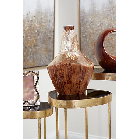 Harper & Willow Large Gold Capiz Shell and Natural Banana Wood Vase, 11 in. x 15 in.
