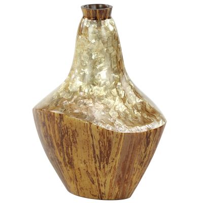 Image showing  Large Gold Capiz Shell and Natural Banana Wood Vase, 11 in. x 15 in.