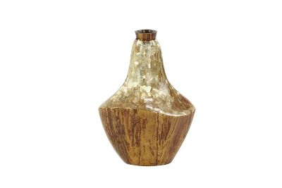 Image showing  Large Gold Capiz Shell and Natural Banana Wood Vase, 11 in. x 15 in.
