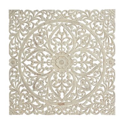 Harper Willow 16 X 48 Inch Extra Large Hand Carved White Wood Wall Panels With Fl Acanthus Designs Set Of 3 At Tractor Supply Co - Carved Wood Wall Art India