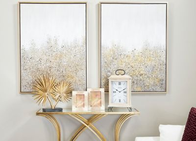 Harper & Willow 5 in. x 7 in. Large Inlaid Vervain and Sentimento Grass Picture Frame, 7.5 in. x 9 in., Beige/Gold