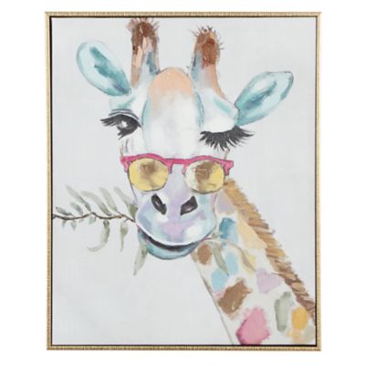Image showing  Rectangular Multicolor Whimsical Giraffe Canvas Wall Art with Gold Wood Frame, 17 in. x 21 in.