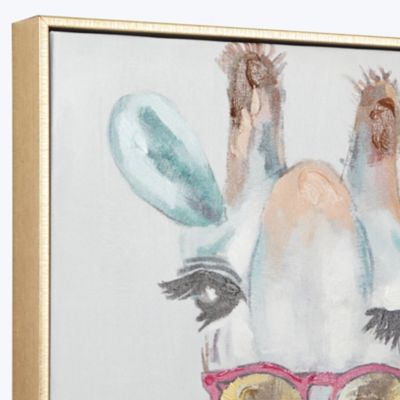 Image showing  Rectangular Multicolor Whimsical Giraffe Canvas Wall Art with Gold Wood Frame, 17 in. x 21 in.