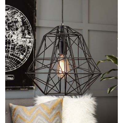 Harper & Willow Large Contemporary Metal Geometric Pendant Light With Edison Bulb, 16 In. X 92 In., Black
