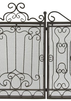 Image showing  Brown Metal Foldable Mesh Netting 3 Panel Scroll Fireplace Screen 48 in. x 1 in. x 38 in.