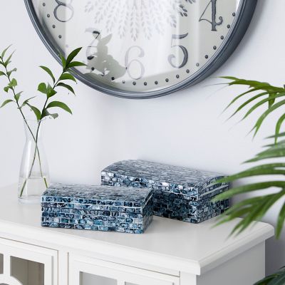 Harper & Willow Rectangular Blue Shell Mosaic Patterned Wood Box with Arched Top Set, Assorted, 2 pc.