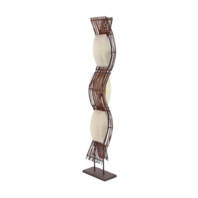 Image showing  Brown Bamboo Wavy Floor Lamp with Cream Lamp Shades 17" x 7" x 67"