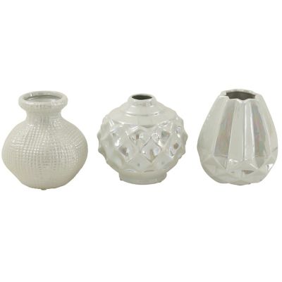 Image showing  3 pc. Small Round Glossy Pots, 6 in. x 6 in., Opalescent White