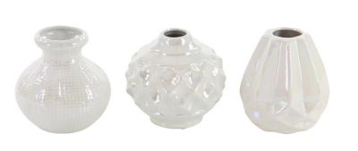 Image showing  3 pc. Small Round Glossy Pots, 6 in. x 6 in., Opalescent White