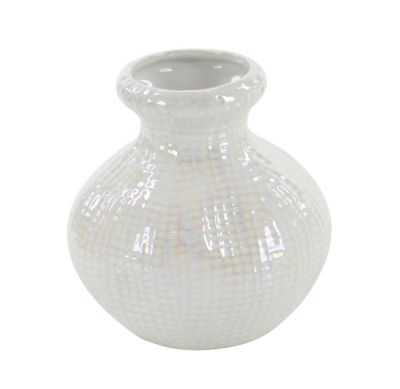 Image showing  3 pc. Small Round Glossy Pots, 6 in. x 6 in., Opalescent White