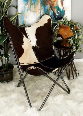 Harper & Willow White Leather Handmade Butterfly Chair with Black Stand 29" x 30" x 36"