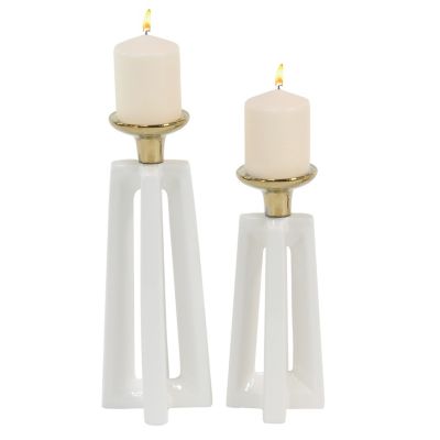 Image showing  Assorted Tall Stone Modern X-Shaped Candle Holders, Gold/White, 2-Pack