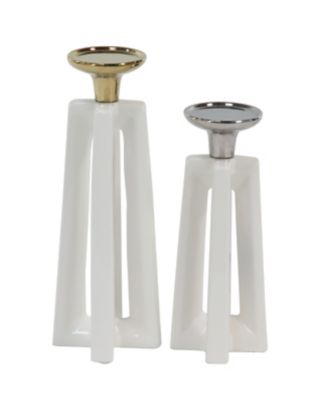 Image showing  Assorted Tall Stone Modern X-Shaped Candle Holders, Gold/White, 2-Pack
