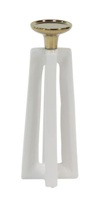 Image showing  Assorted Tall Stone Modern X-Shaped Candle Holders, Gold/White, 2-Pack