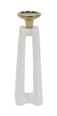 Image showing  Assorted Tall Stone Modern X-Shaped Candle Holders, Gold/White, 2-Pack