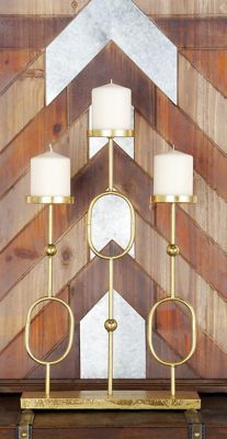 Harper & Willow 13 in. x 20 in. Large Modern Style Gold Metal Candle Holders Candelabra, 65496