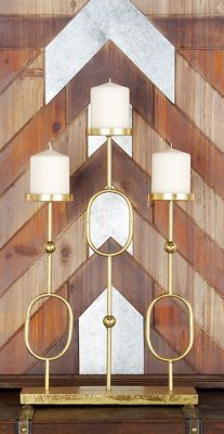 Harper & Willow 13 In. X 20 In. Large Modern Style Gold Metal Candle Holders Candelabra, 65496