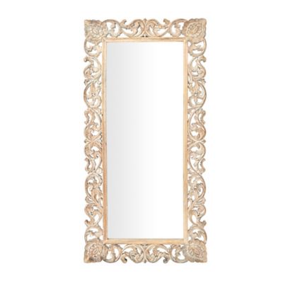 Image showing  Light Brown Mango Wood Intricately Carved Floral Wall Mirror 36" x 2" x 72", 23702