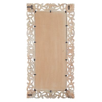 Image showing  Light Brown Mango Wood Intricately Carved Floral Wall Mirror 36" x 2" x 72", 23702
