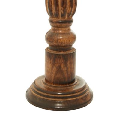 Image showing  Traditional Style Turned Column Brown Wood Candlesticks, 3 pc., 14194