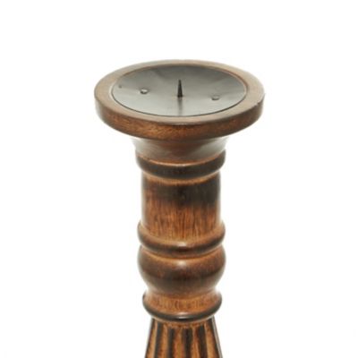 Image showing  Traditional Style Turned Column Brown Wood Candlesticks, 3 pc., 14194