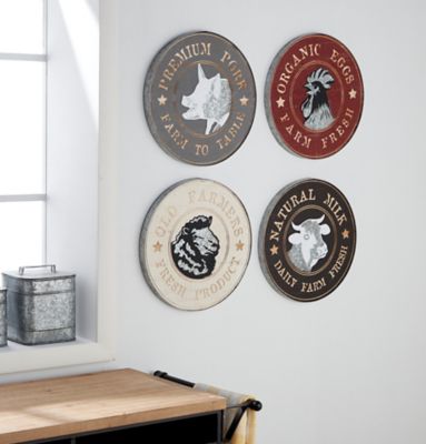 Harper & Willow Farmhouse Wood and Metal Round Wall Art, 14 in. Each, 4 pc.