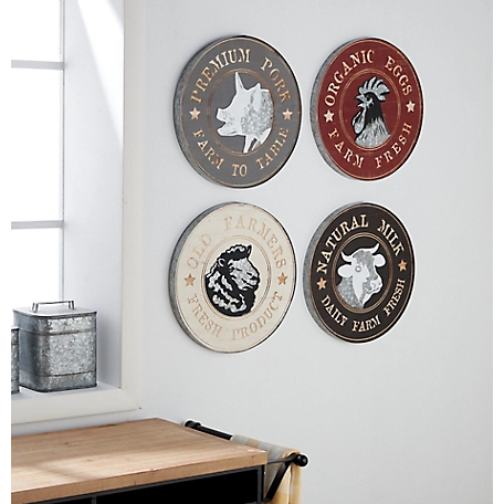Harper & Willow Farmhouse Wood and Metal Round Wall Art, 14 in. Each, 4 pc.