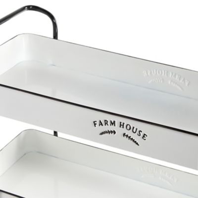Image showing  Rectangular 3-Tier Farmhouse Metal Cart, Black/White, 31 in. x 34 in.